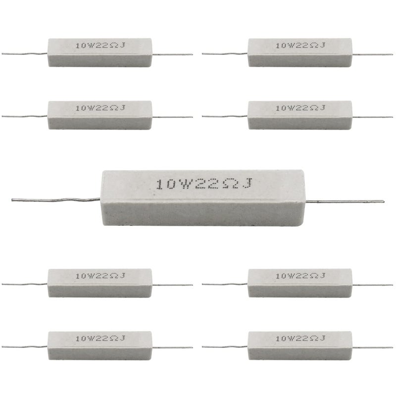 Dimlove 10W 22 5% Cement Resistor, 10 Pack, Axial Lead, White, 50x10x10mm, 15mm Lead, 0.8mm Diameter, Ceramic, Metal, Through-Hole Mount, Single Resistor - Image 2